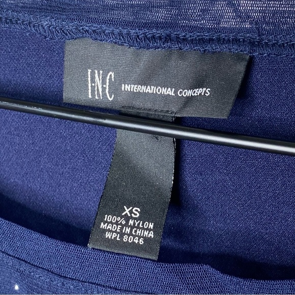 INC International Concepts Mesh Rhinestone Long Sleeve Top Navy Blue XS - Picture 3 of 5